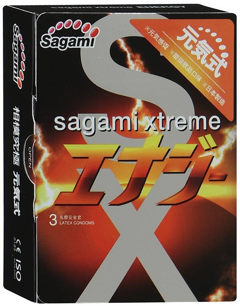Презервативы Sagami Xtreme Energy латексные, со вкусом энергетического напитка 3шт. 143154 (жен. пре